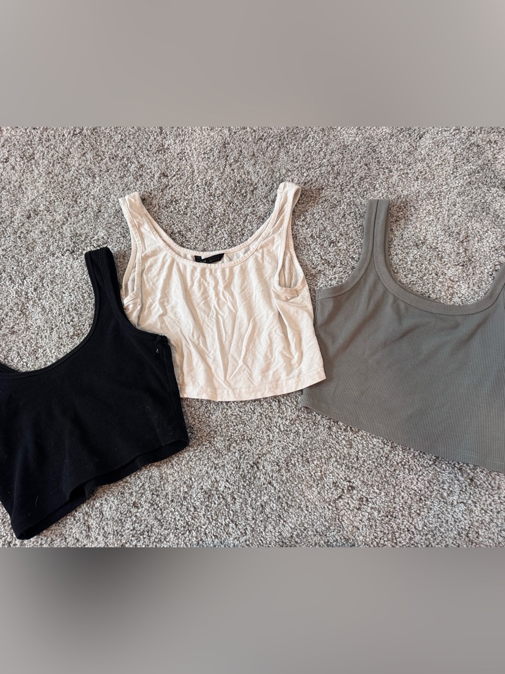 SHEIN Ribbed Scoop Neck Crop Tank Trio — Black, Cream, Gray